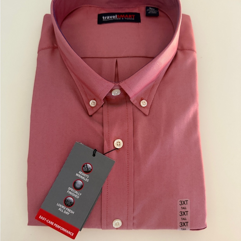 Belk Pink/Red Long-Sleeve Dress Shirt with Button-Down Collar